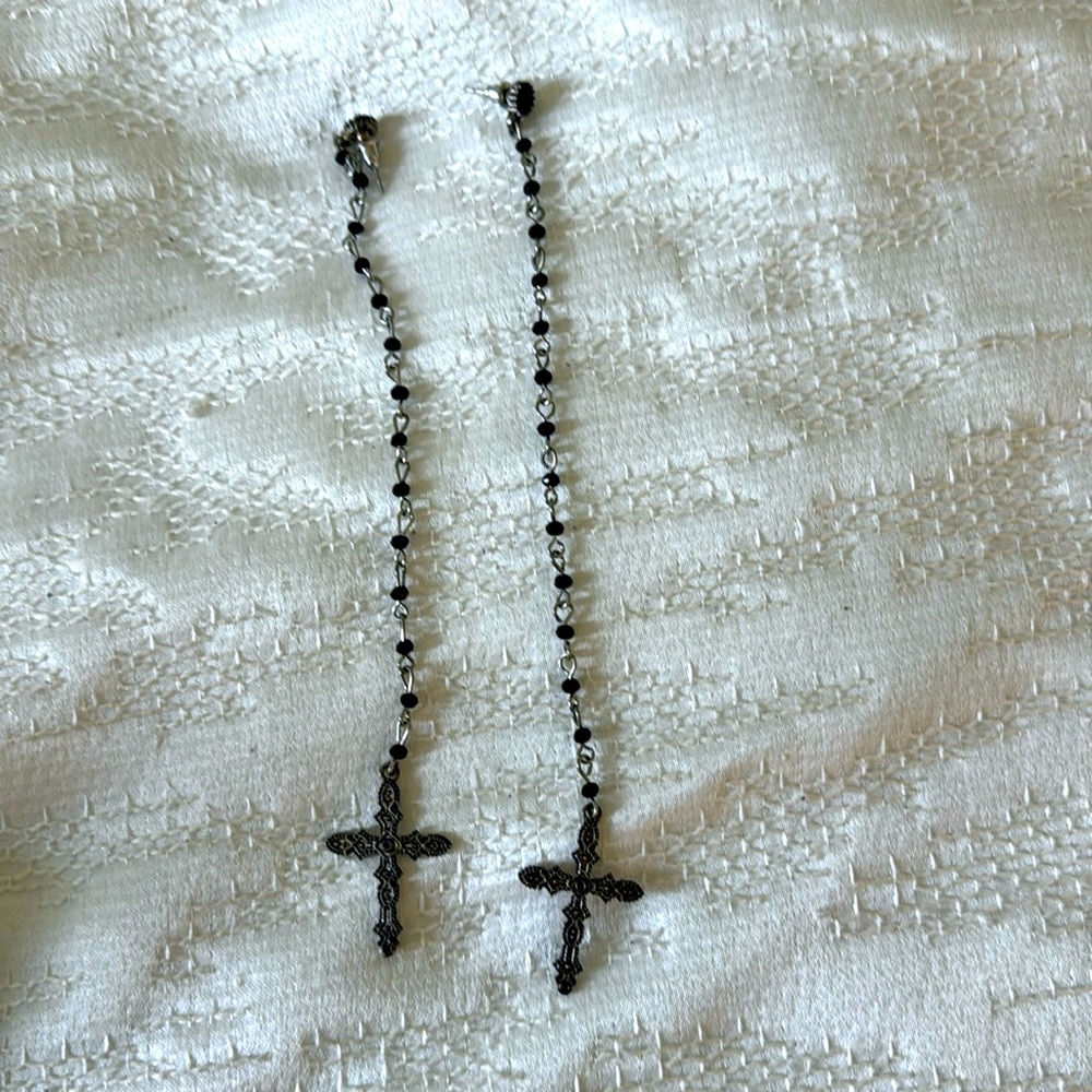 Long dangle cross earrings